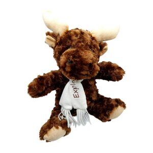 B J Toy Company Plush Stuffed Animal Brown Moose white "Explore" Scarf 2018 11"